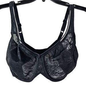 Bali 3368 Black Lace Sheer‎ Satin Unpadded Bra Underwire 34D